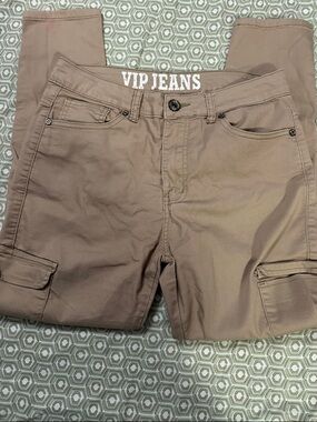 VIP Women High Rise Cargo Jeans in Mauve Brown            Free Shipping